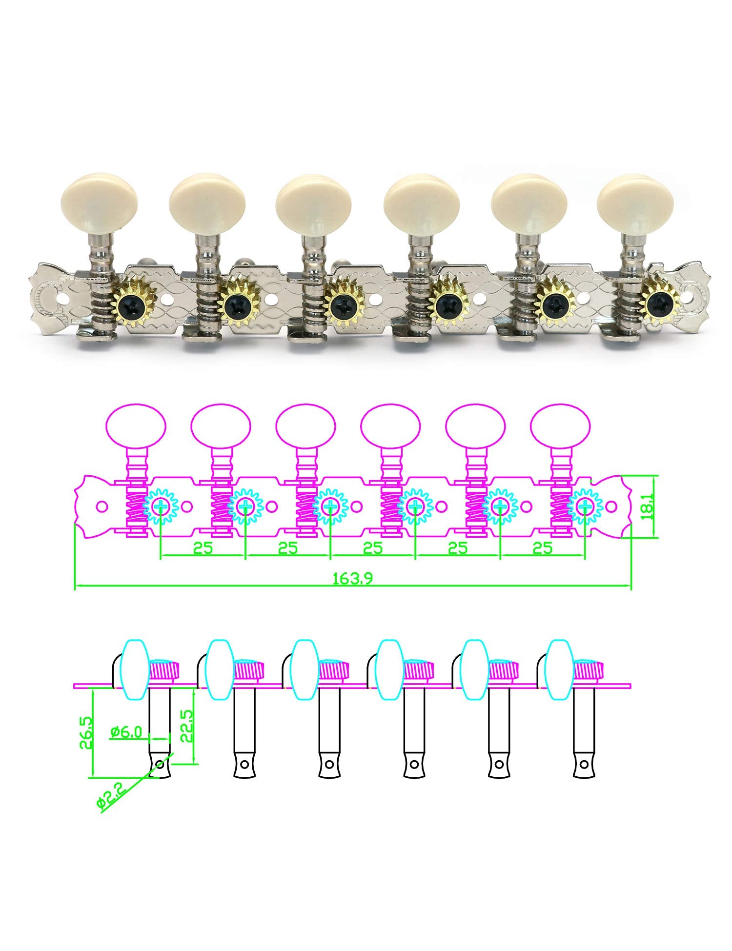 Metallor 12 Strings Acoustic Guitar Tuning Pegs Chrome Plated Machine Heads Single Hole 6L 6R.