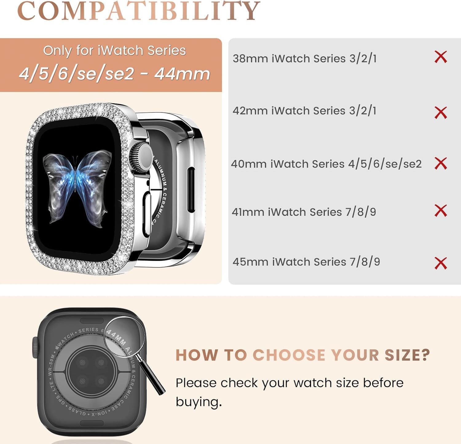 Goton 4 Pack Bling Screen Protector For Apple Watch Series 6 5 4 Se 44Mm Case, Women Glitter Diamond Rhinestone Bumper Cover For