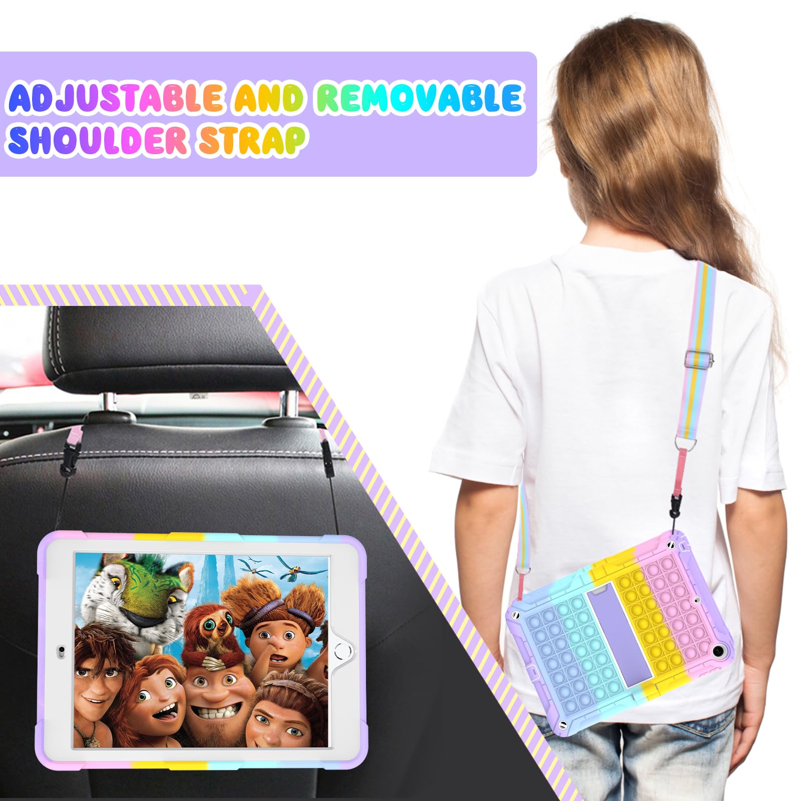 Tsqqst Ipad 5Th/6Th Generation Case Pink Purple For Kids Girls With Glass Screen Protector 2017 2018 | Ipad Air 2 Case W/Stand+S