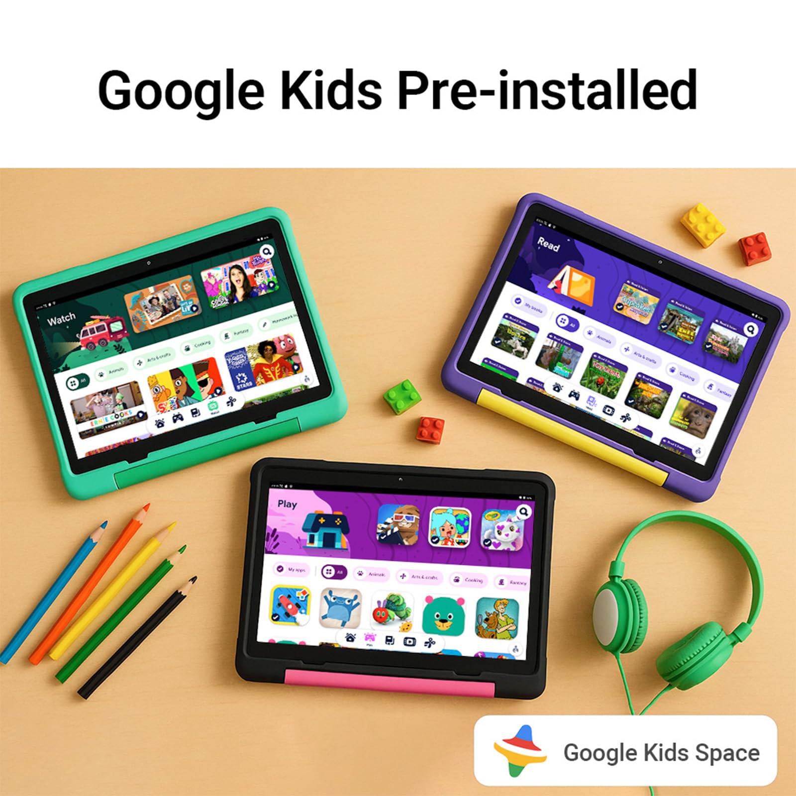 Apolomedia Kids Tablet, 10.1 Inch Hd Android 15, 64Gb Storage, 8Gb Ram, Eye Protection Mode, 10-Hr Battery, Parental Shockproof