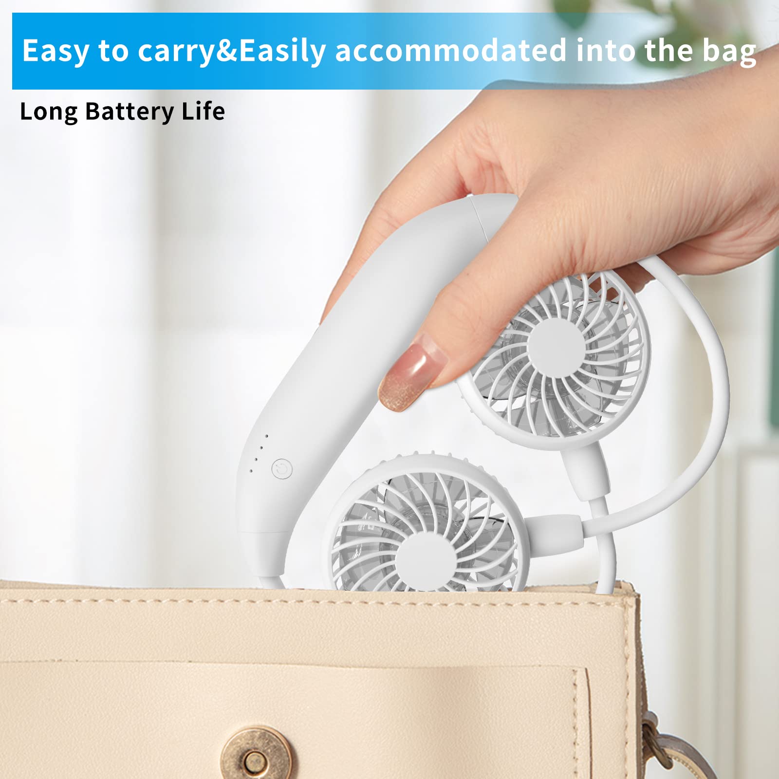 Handfan 2600Mah Portable Neck Fan Rechargeable, Wearable Personal Fans For Neck, Hands Free Necklace Fan Battery Operated, Neck