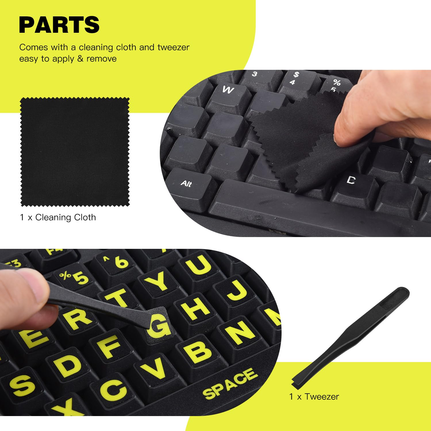 2Pcs English Keyboard Stickers, Universal Computer Laptop Replacement Large Keyboard Stickers Big Bright Yellow Lettering For Si