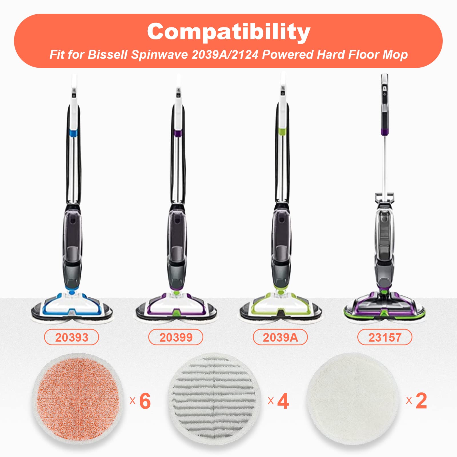 Sgizoku Spinwave Replacement Pads for Bissell Mop - 6 Heavy Scrub, 4 Scrubby, 2 Soft Pads - Compatible with Models 20399, 23157,