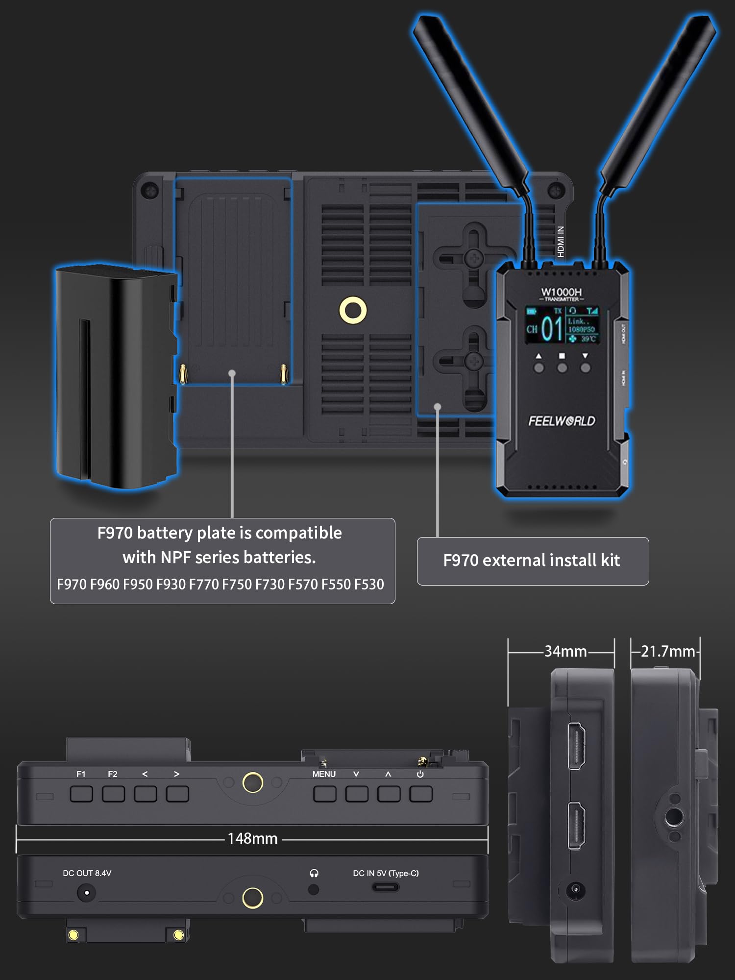 Andycine A6 Max 6 Inch Touch Screen Camera Hdmi Monitor Bundle + Battery+Carry Case+ Micro Cords With 3D Lut 1080P 4K Hdmi With