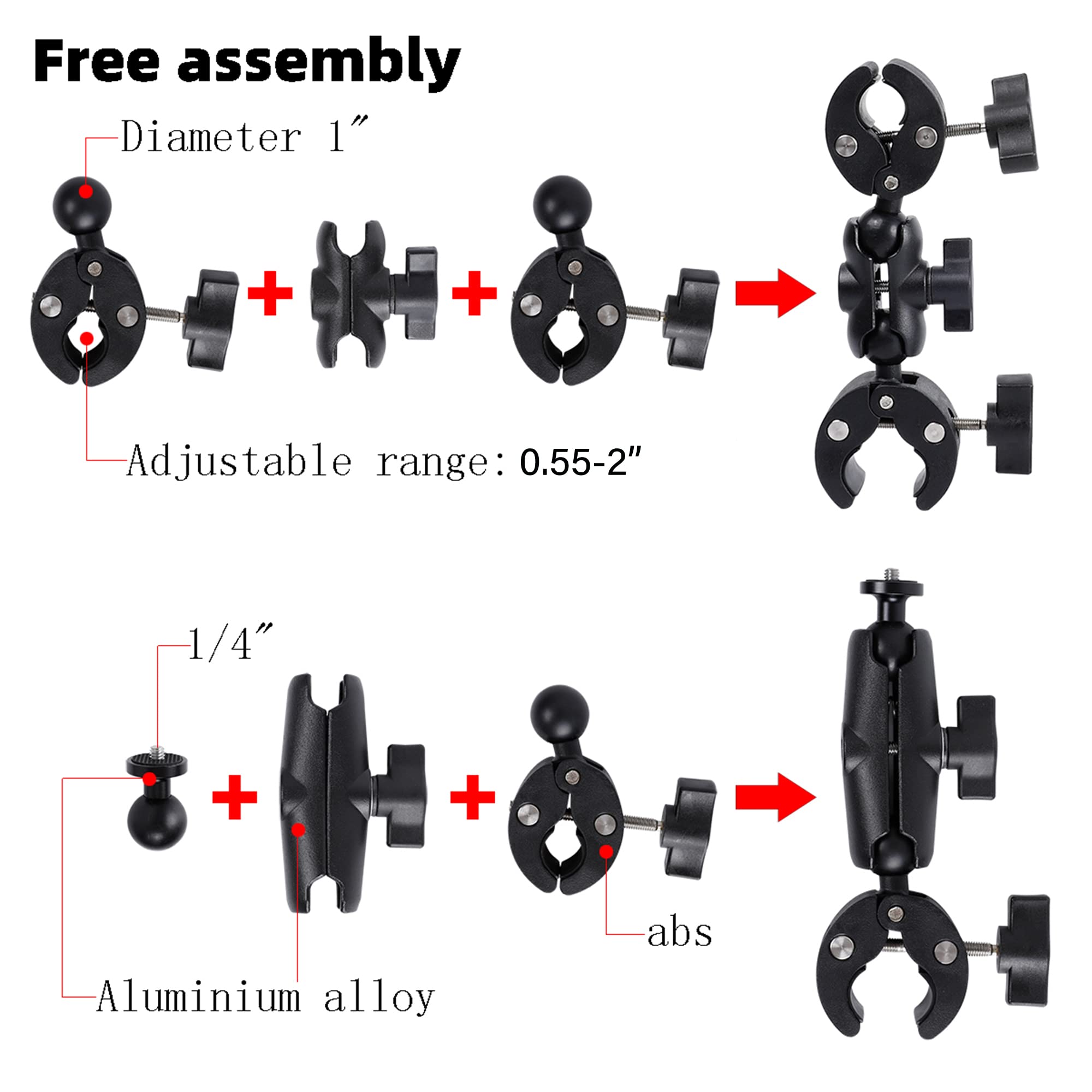 Pellking Motorcycle Bike Handlebar Clamp Mount And 61'' Invisible Selfie Stick For Insta360 X4 X3 X2 X One Rs R Go 3 Camera