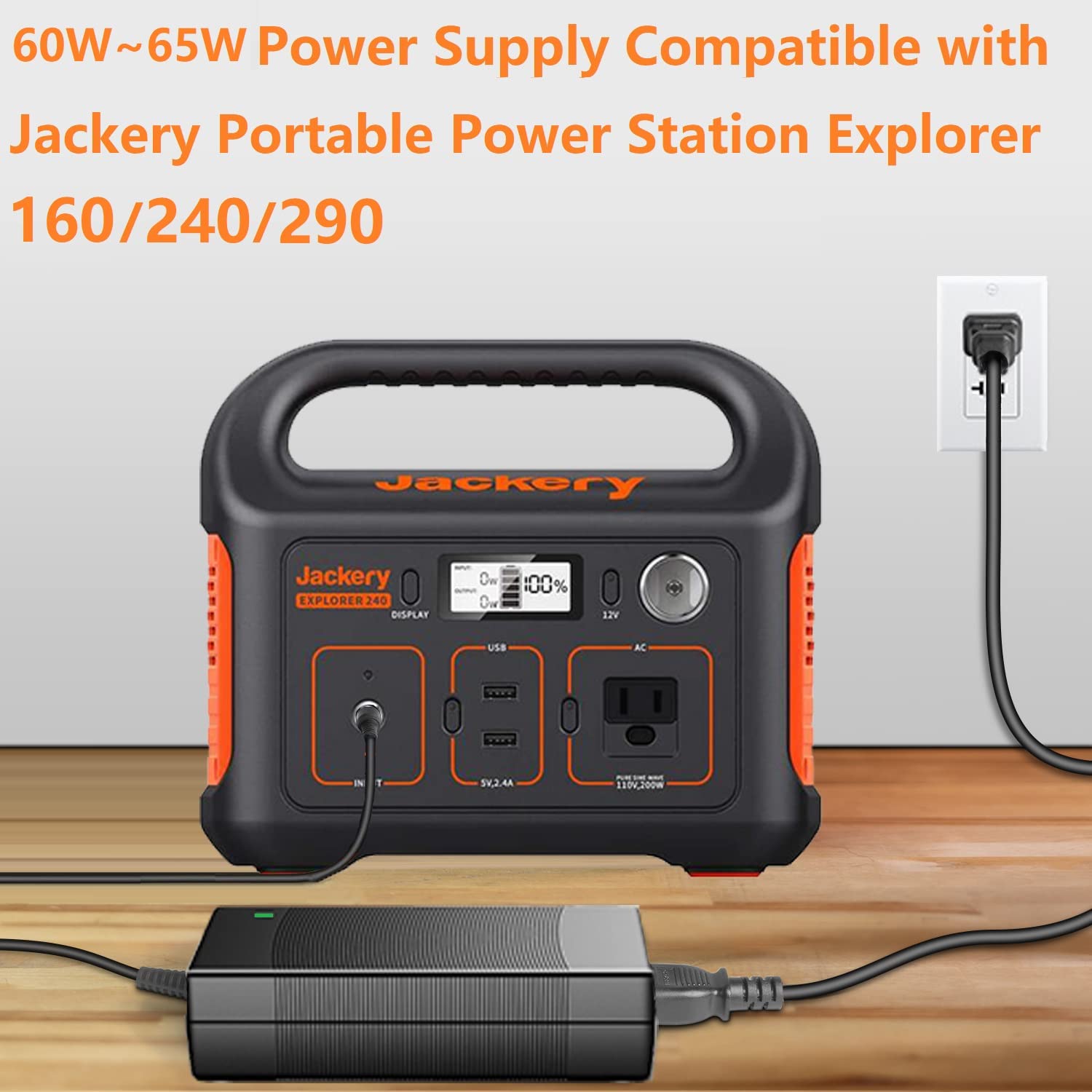 Mjpower For Jackery 160/240/290 Charger,65W Ac Adapter For Jackery Explorer 160/240/290/E290/E240/E160 & Honda 290/200 Portable