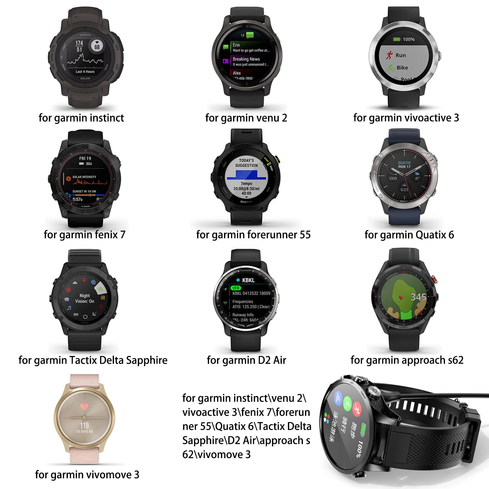 Meliya Charger For Garmin Fenix 7/7S/7X, Fenix 6/6S/6X/Pro, Fenix 5/5S/5X/Plus, ???????? ???????????????? Replacement Charging C