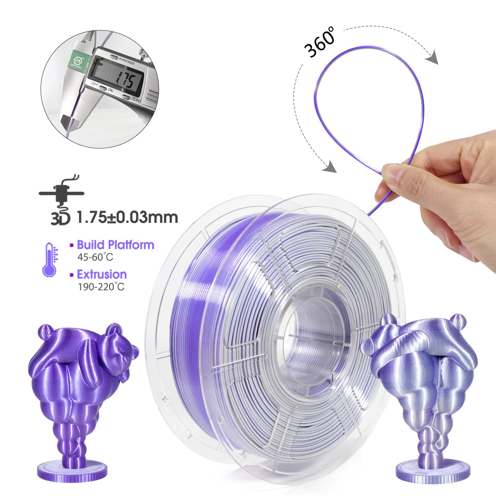 Isanmate Pla Filament 1.75Mm Dual Color Filament, Shiny Silk Pla 3D Printer Filament, Coextruded Filament 3D Printing Filament M