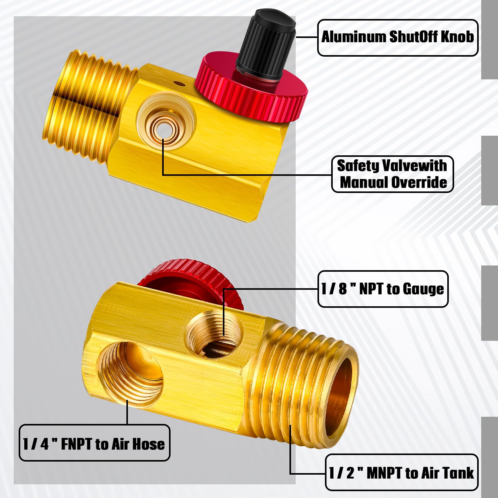 Peryiter Air Tank Repair Kit Including Safety Valve, 0 200 Psi Pressure Gauge And 4 Feet Air Tank Hose Assembly Kit(Red)