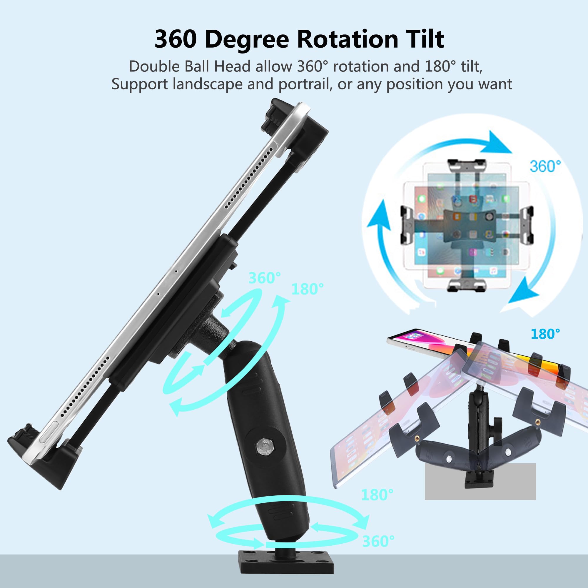 Peastrex Car Tablet Holder Heavy Duty Drill Base Dashboard Tablet Mount For Truck/Commercial Vehicles/Wall/Desk Compatible With