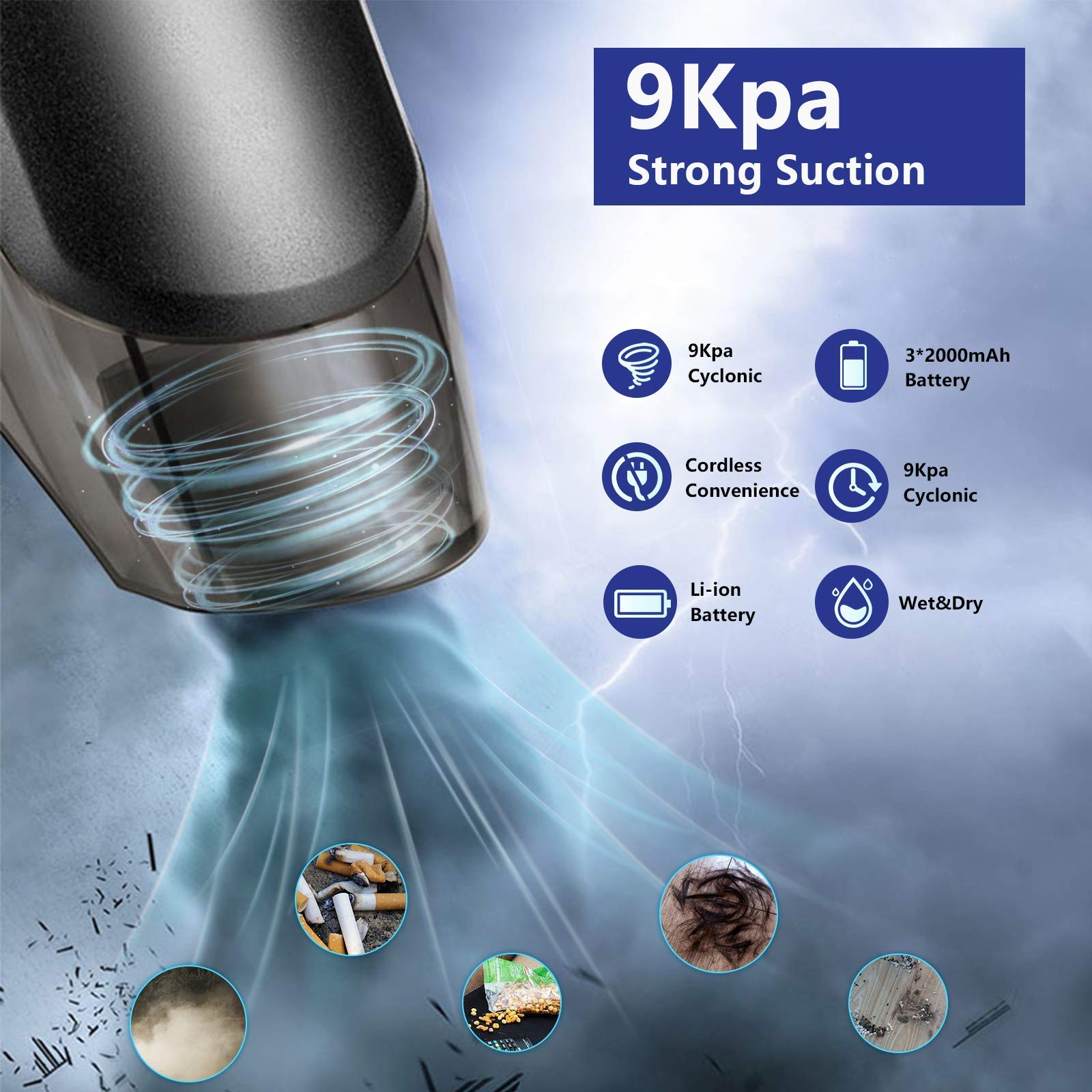 Laopao Portable Car Vacuum Cleaner High Power 9Kpa Hand Vacuum Cordless Rechargeable Handheld Vacuum 3X2000Mah Li Ion Battery Qu