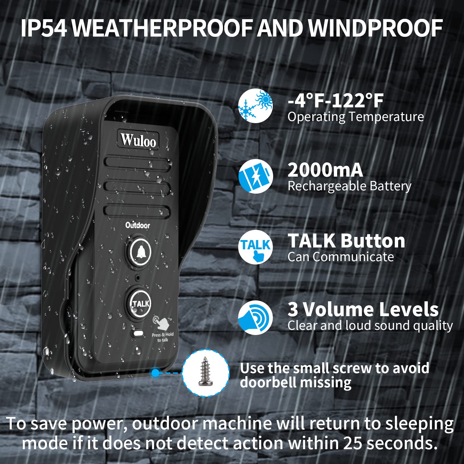 Wuloo Wireless Intercom Doorbells For Home Classroom, Intercomunicador Waterproof Electronic Doorbell Chime With 1/2 Mile Range 3 Volume Levels Rechargeable Battery (Black, 1&2)