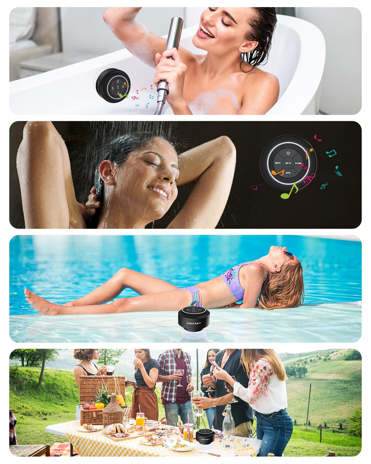 Nitmtyou Shower Speaker Bluetooth Waterproof, Portable Wireless Waterproof Speaker For Pool, Floating Ip67 Bathroom Speaker With