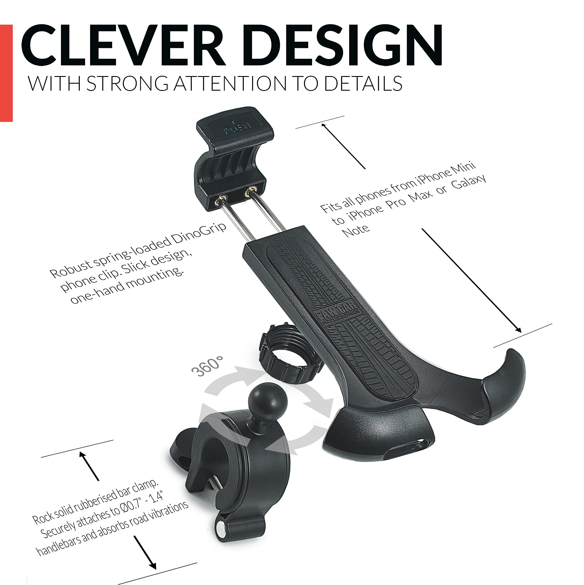 New 2024 Bicycle & Motorcycle Phone Mount   The Most Secure One Handed Bike Phone Holder For Iphone, Samsung Or Any Smartphone.