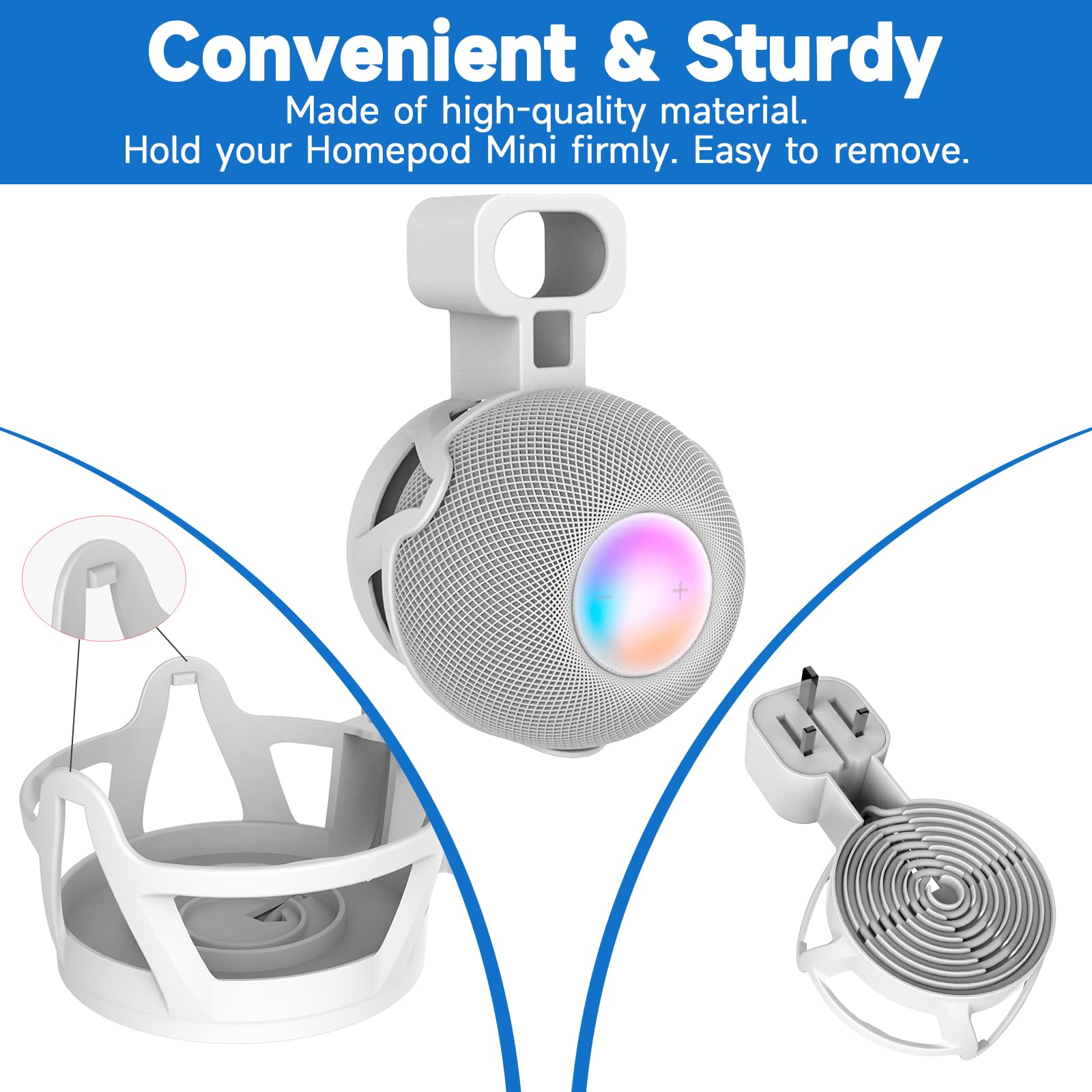 Cuhioy Wall Mount For Homepod Mini, Built In Cord Management Speaker Stand For Outlet Home Pod, Space Saving Smart Speaker Plug