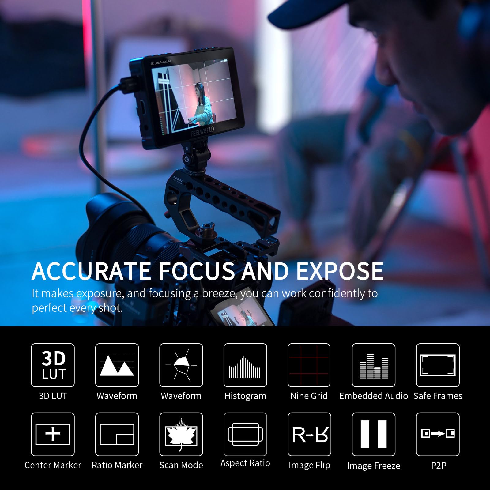 Feelworld F5 Prox 5.5 Inch 1600Nit High Bright Dslr Camera Field Monitor Touchscreen Waveform 3D Lut F970 External Kit Install F