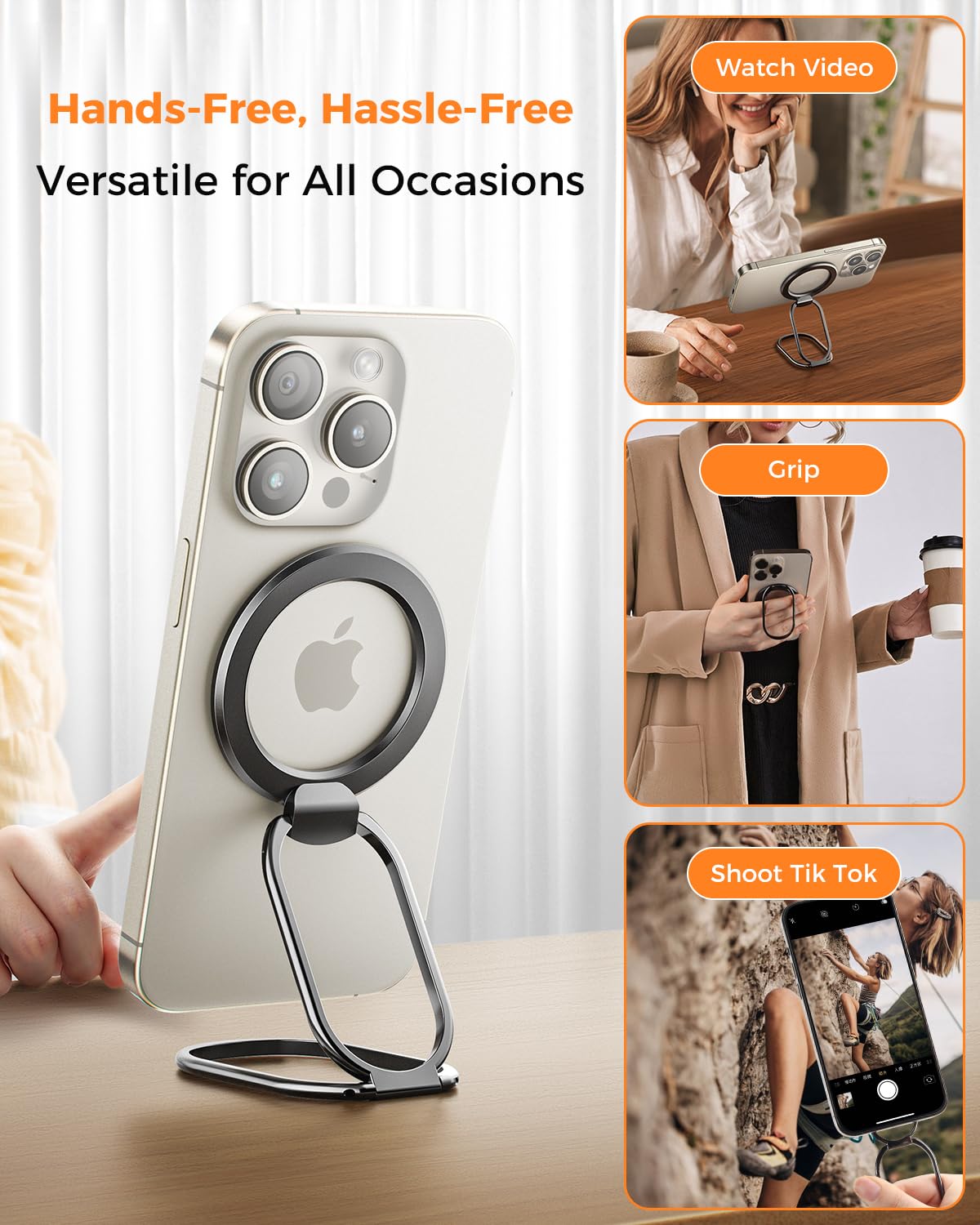 [2025 Upgraded] Mag Safe Phone Ring Holder, Superone Adjustable Magnetic Kickstand & Removable Phone Grip Compatible With Wirele