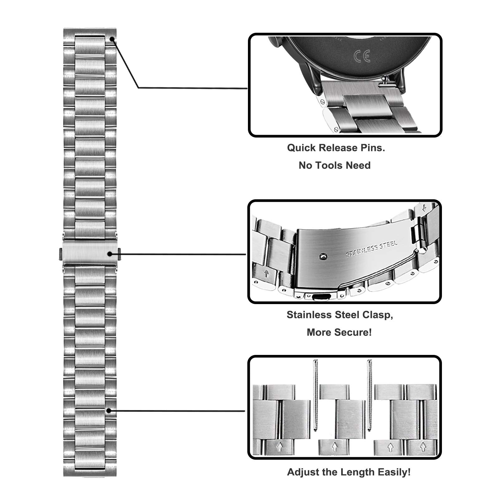 Trumirr Silver Band Sets For Fossil Women 'S Gen 5 Carlyle/Garrett/Julianna Smart Watch, 22Mm Solid Stainless Steel Metal + Mesh