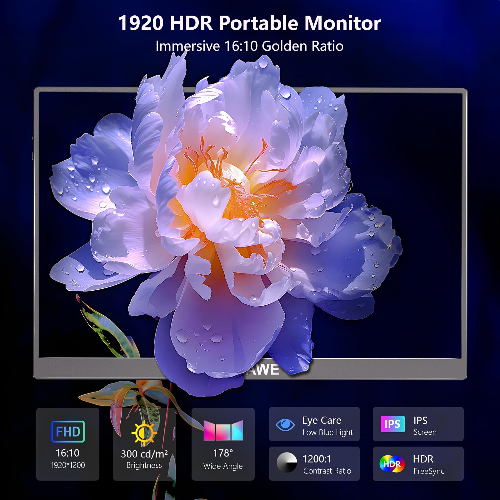 16'' Portable Monitor 1920X1200P 16:10 Travel Monitor With Kickstand, Usb C Hdmi External Portable Monitor For Laptop, Ips Hdr F