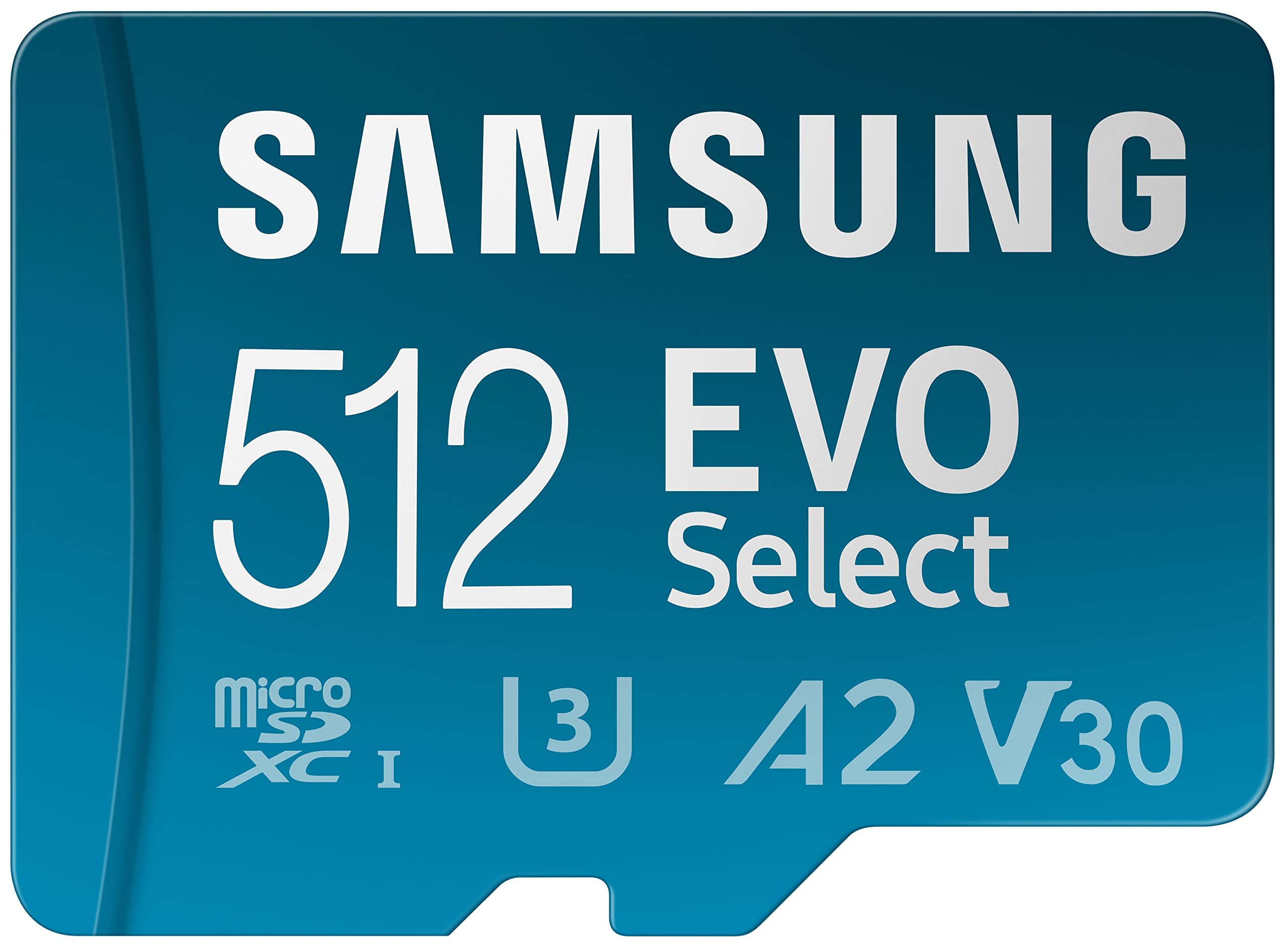 SAMSUNG EVO Select Micro SD-Memory-Card + Adapter, 512GB microSDXC 130MB/s Full HD & 4K UHD, UHS-I, U3, A2, V30, Expanded Storag