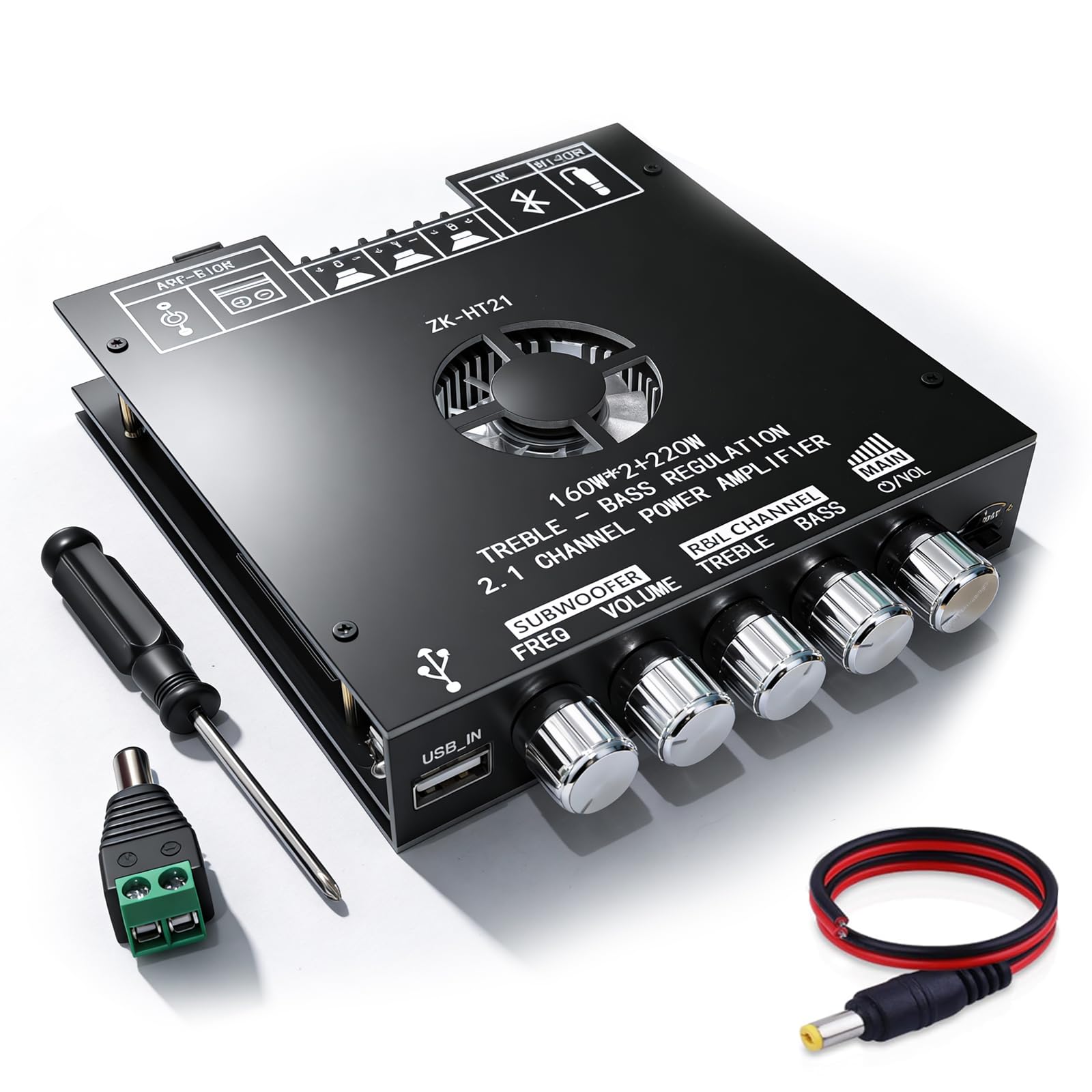 Bluetooth 5.1 Amplifier Board, 160W2+220W 2.1 Channel Subwoofer Amp