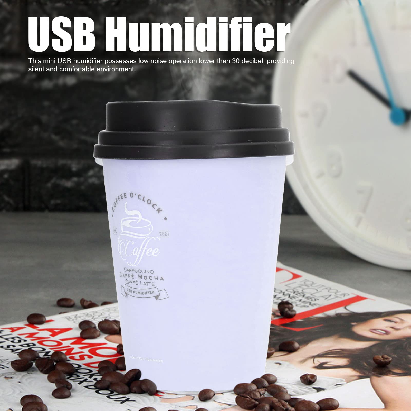 Humidifiers For Bedroom, 300Ml Cool Mist Humidifiers, Usb Mini Cute Coffee Cup Humidifier, Car Humidifier, Purple Desk Humidifie