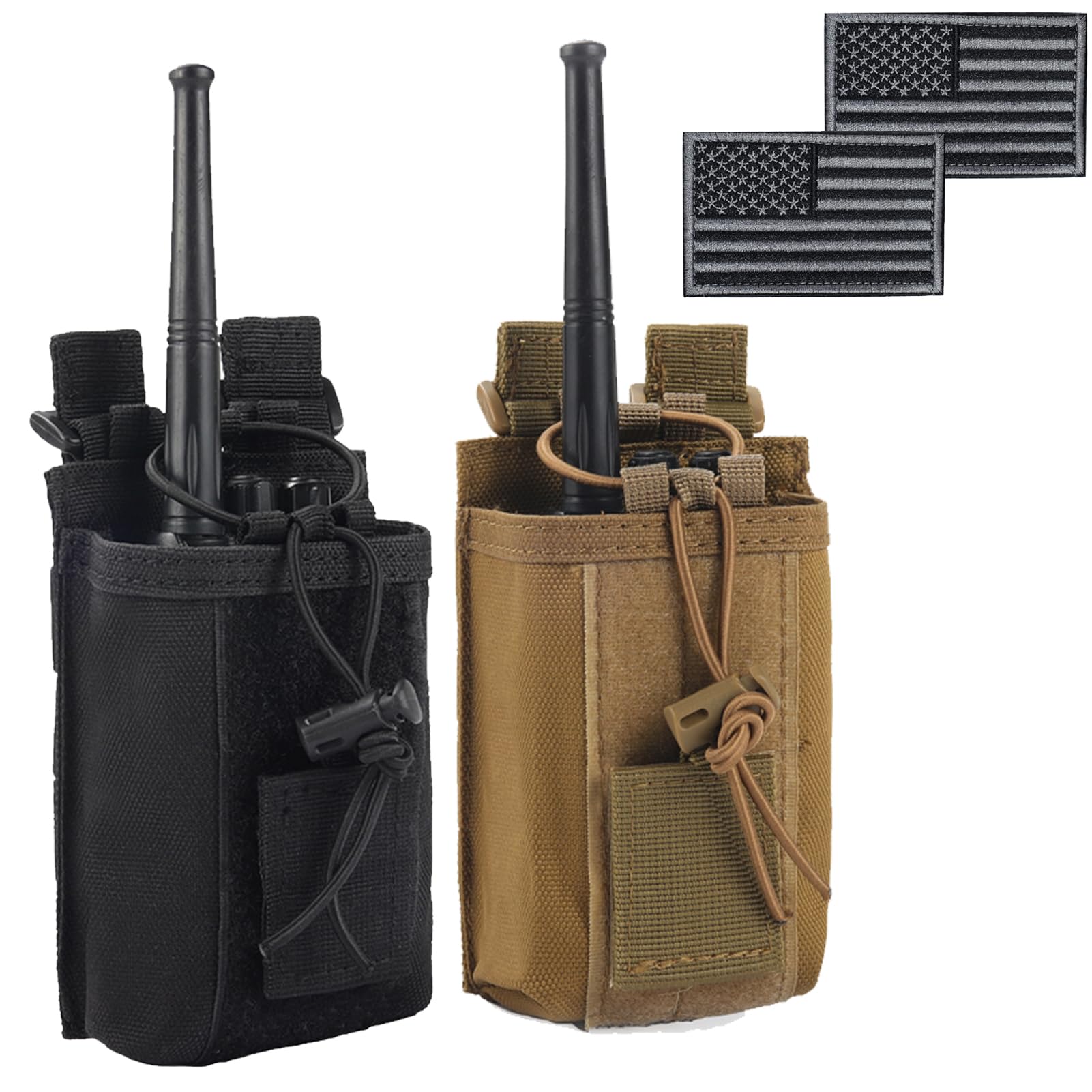 Radio Pouch   1000D Tactical Molle Adjustable Two Way Radios Holder Bag Case For Walkie Talkies (2 Pack Black+Tan)
