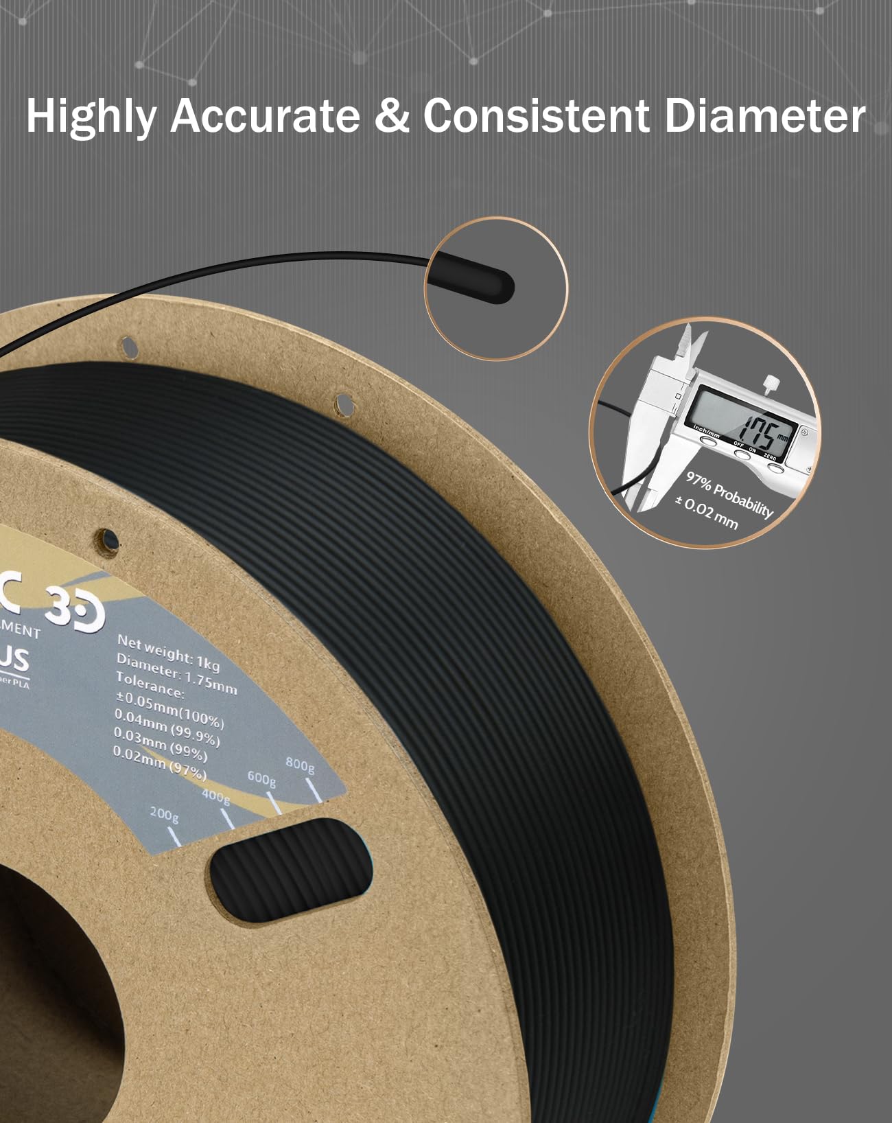 Duramic 3D Pla+ Filament 1.75Mm 2Kg Black, Pla Plus Filament 2 Pack 1Kg Spool(2.2Lbs) Tougher And Stronger, Dimensional Accuracy