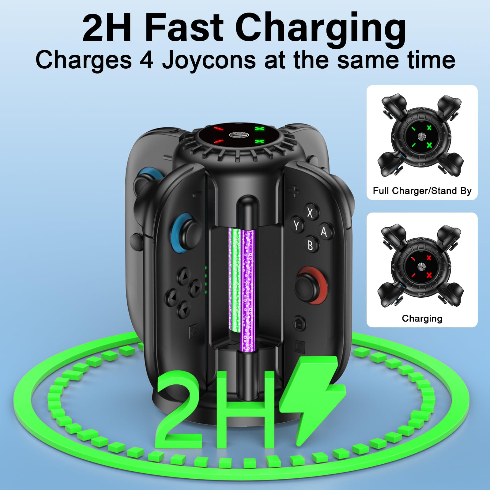 Charging-Dock-For-Nintendo-Switch-2-Joycon(2025), Switch 2 Charger Station With 10 Led Light, Joycon Charger With Magnetic, Fast