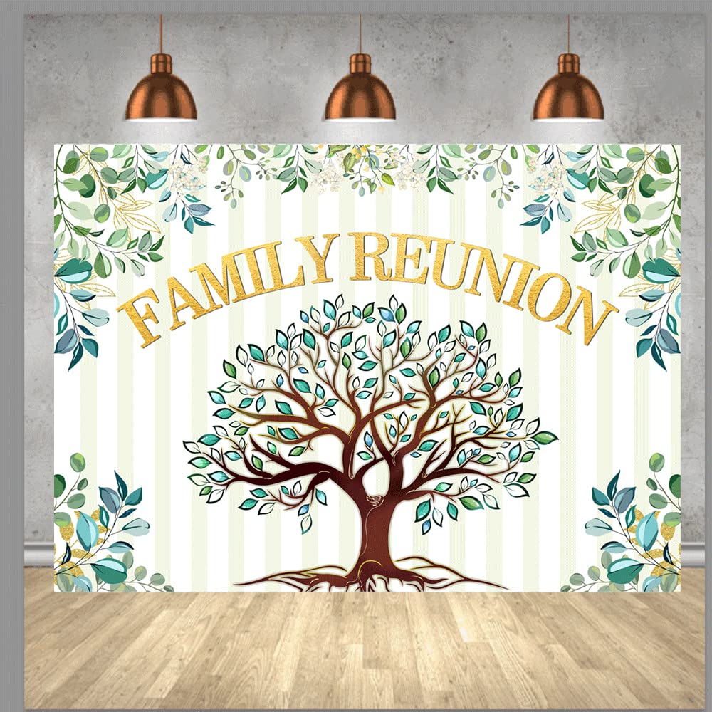 7X5Ft Family Reunion Backdrop Family Tree Leaves Welcome To Our Family Members Photography Background Gathering Gold And Green P