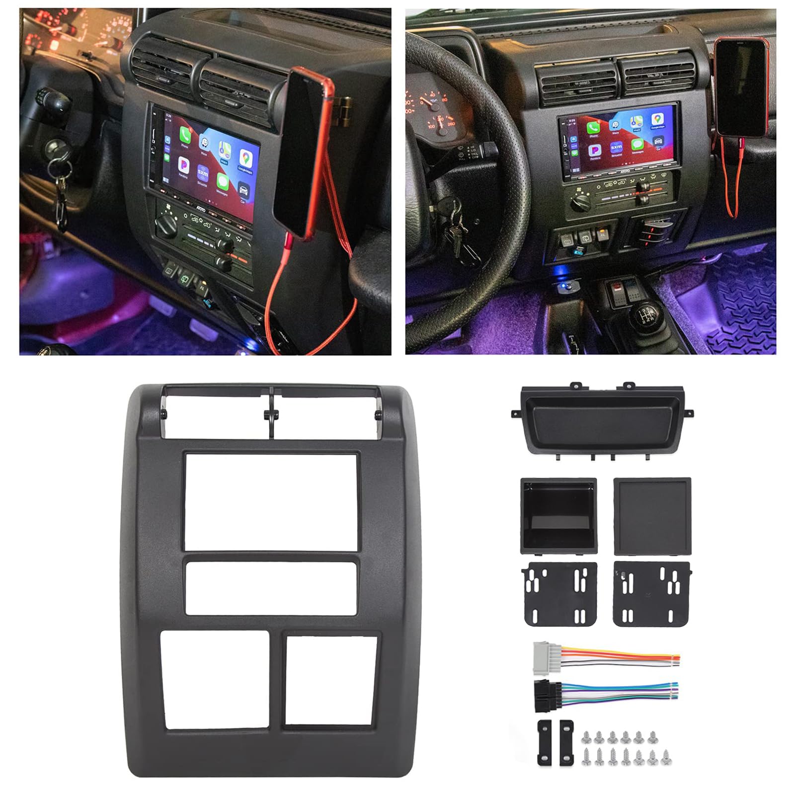 Hecasa Double Din Dash Kit Compatible With 1997 2002 Jeep Wrangler Tj Radio Stereo Dash Bezel Install Kit