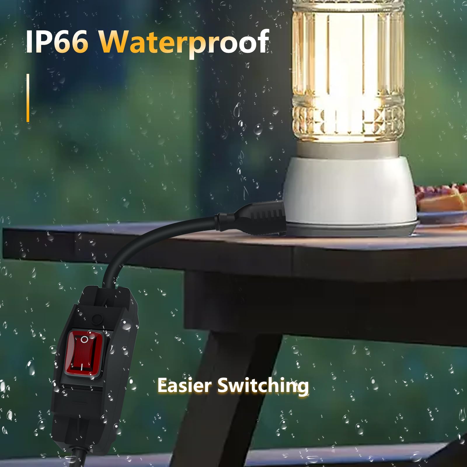 Starelo Extension Cord Near Waterproof Switch 3 Prong Outdoor 1875W Black Heavy Duty Extension Cord, 14/3 Sjt Extension Cord,Con