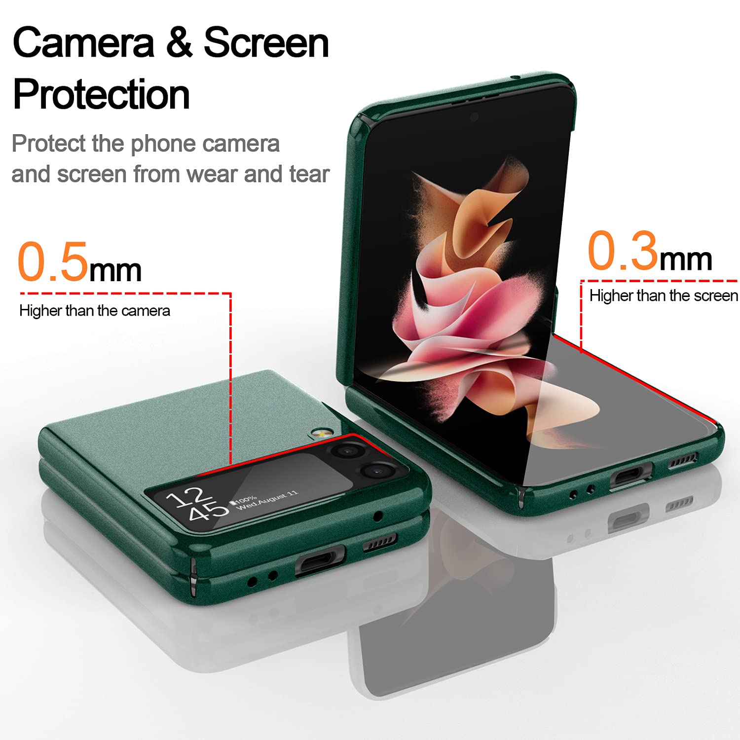 Cenmaso Designed For Samsung Galaxy Z Flip 3 Case, [Slim Fit] Mirror Hard Polycarbonate Anti Drop Bumper Case For Galaxy Z Flip