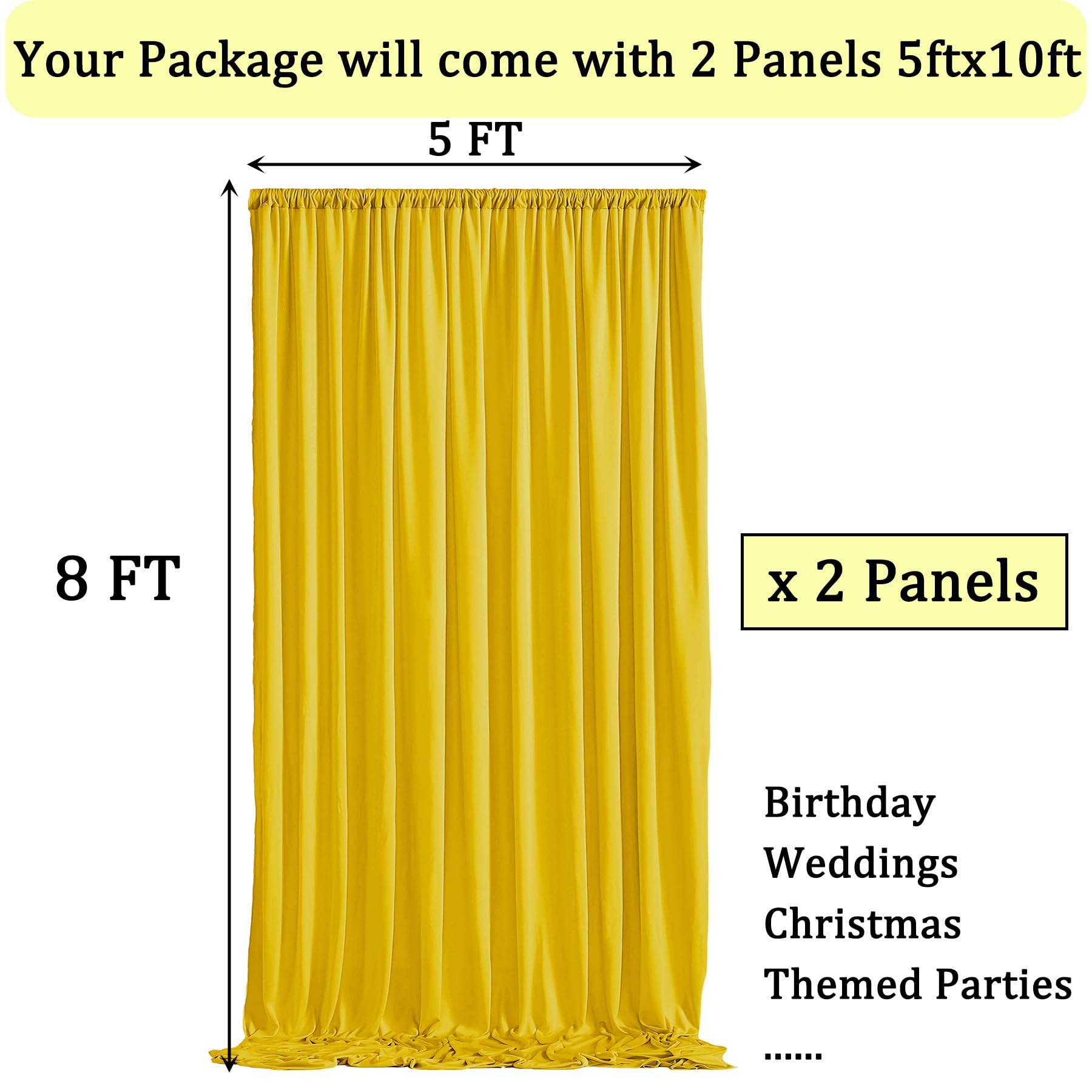 10X8Ft Wrinkle Free Yellow Backdrop Curtain Panels, Thick Polyester Lemon Yellow Backdrop Drapes For Wedding Birthday Party Back