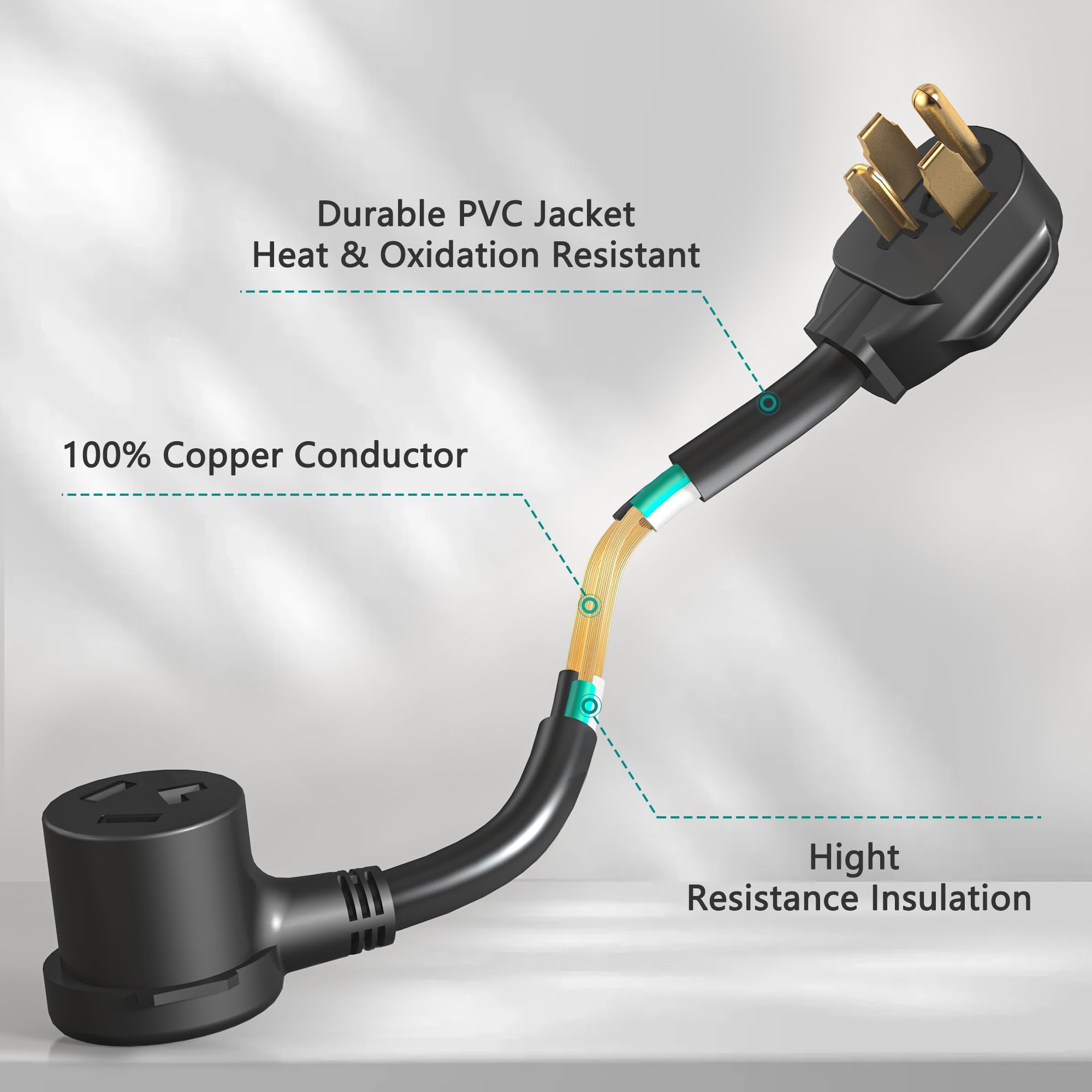 Strightinc 3 Prong To 4 Prong Dryer Plug Adapter, Connects 3 Prong Old Dryer Plug To 4 Prong New Dryer Receptacle, Nema 14 30P T
