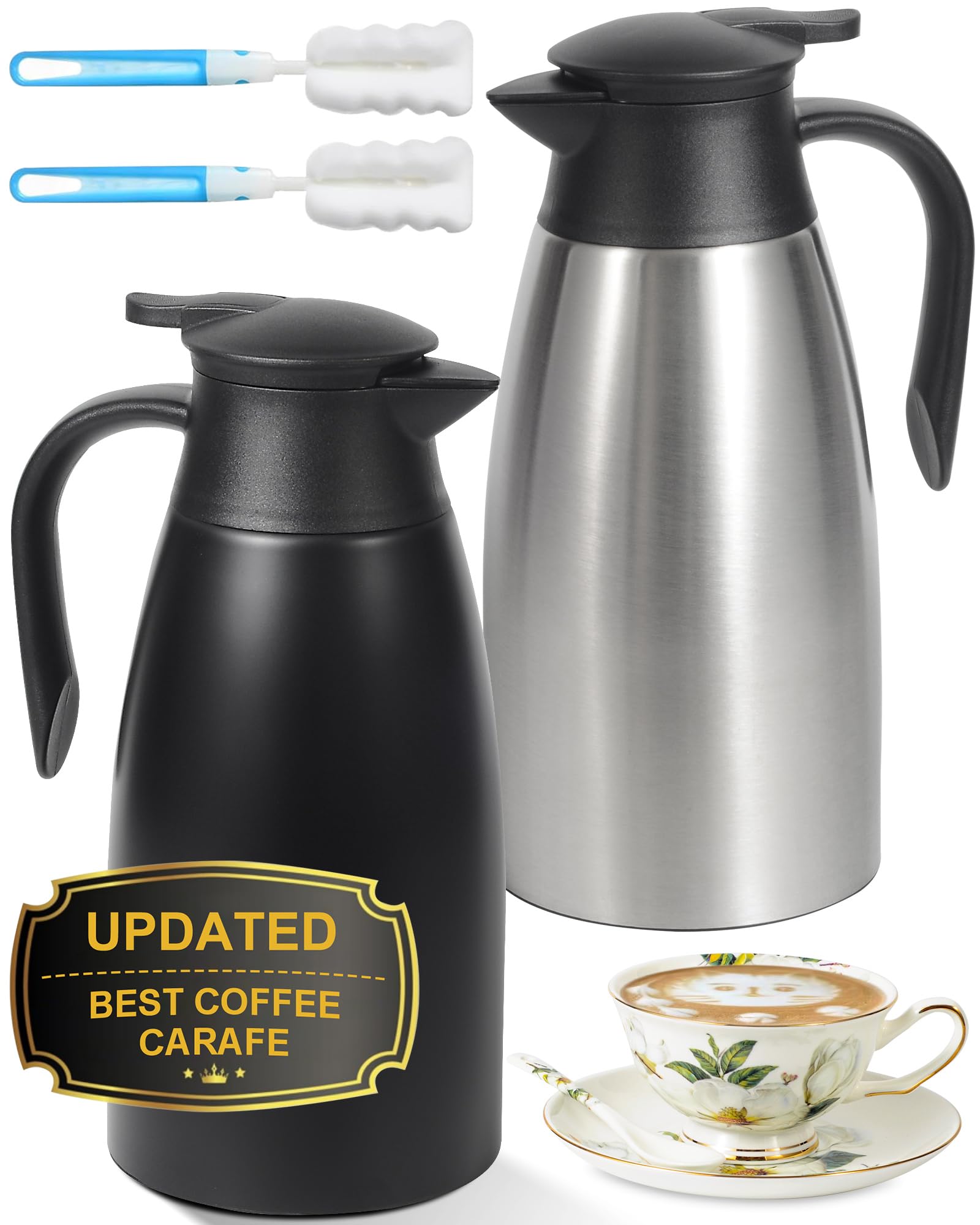 70Oz Thermal Coffee Carafe For Keeping Hot, 2 Pcs Updated Carafe For Hot Liquid, Insulated Coffee Carafe Stainless Steel Thermal