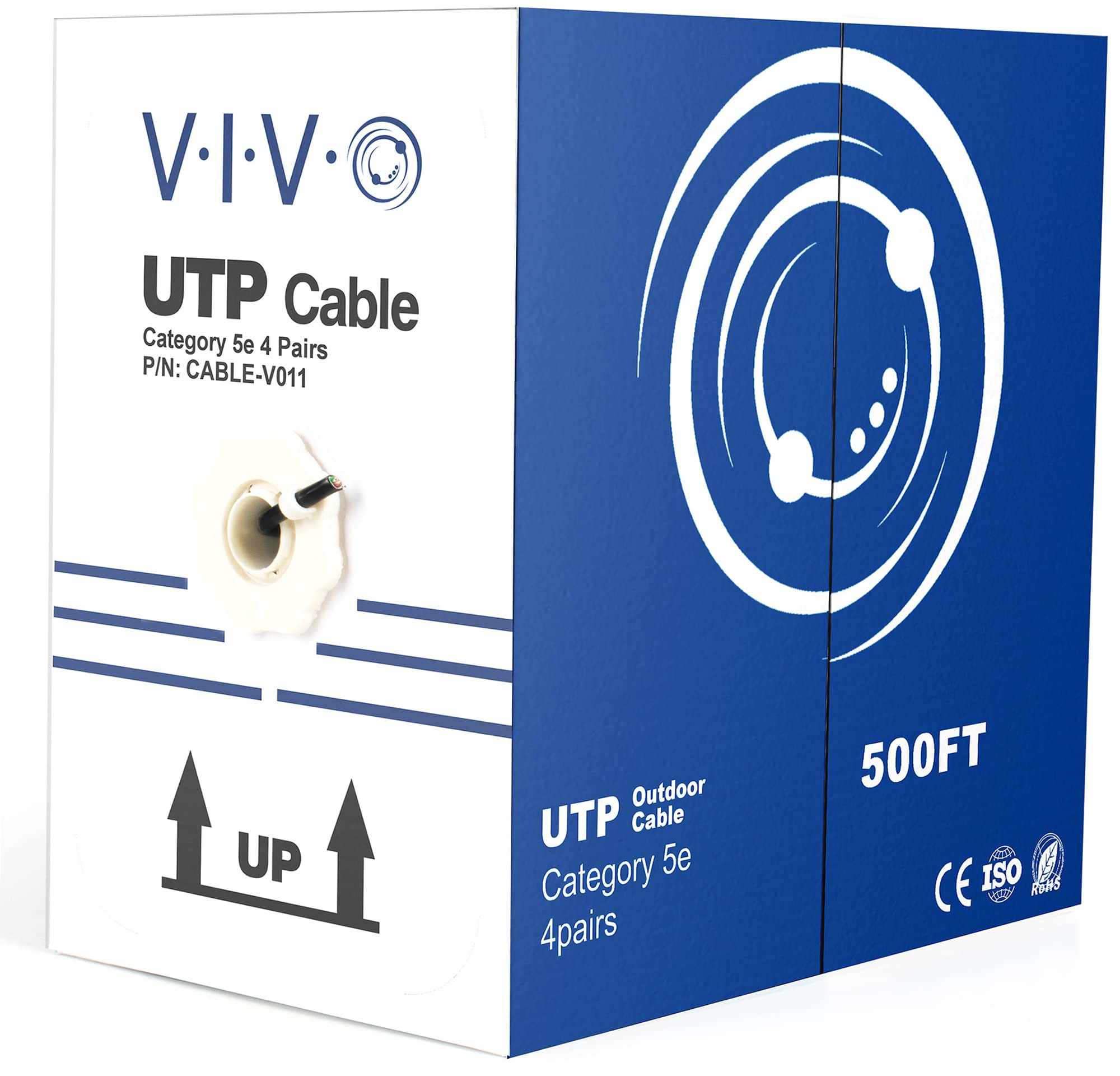 VIVO Waterproof 500ft Bulk Cat5e Wire, CCA Ethernet Cable, UTP Pull Box, Outdoor Direct Burial, Black, CABLE V011