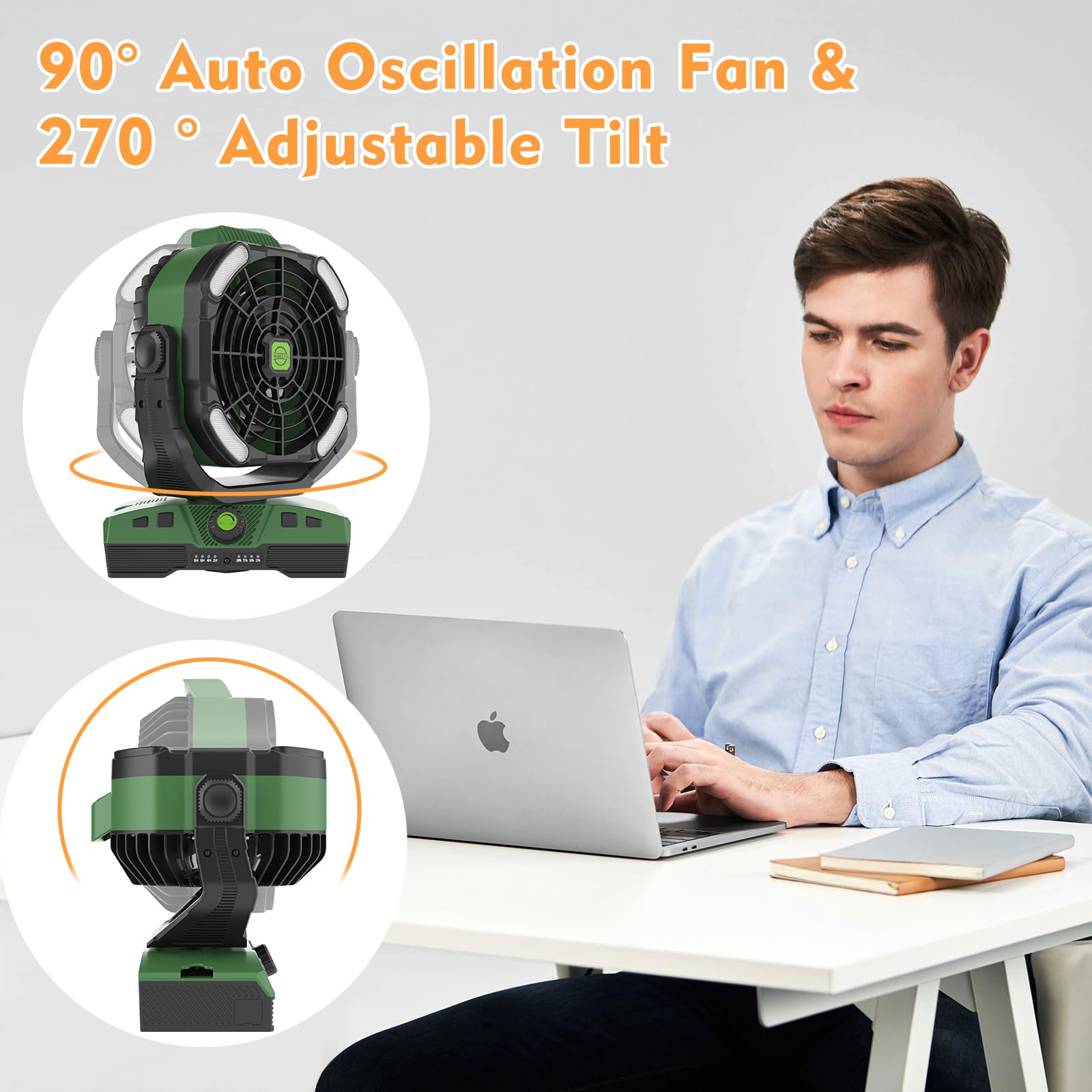 Runtop 20000Mah Oscillation Camping Fan, Rechargeable Fan With Rgb, Remote, Battery Operated Outdoor Tent Fans W/Hanging Hook, P