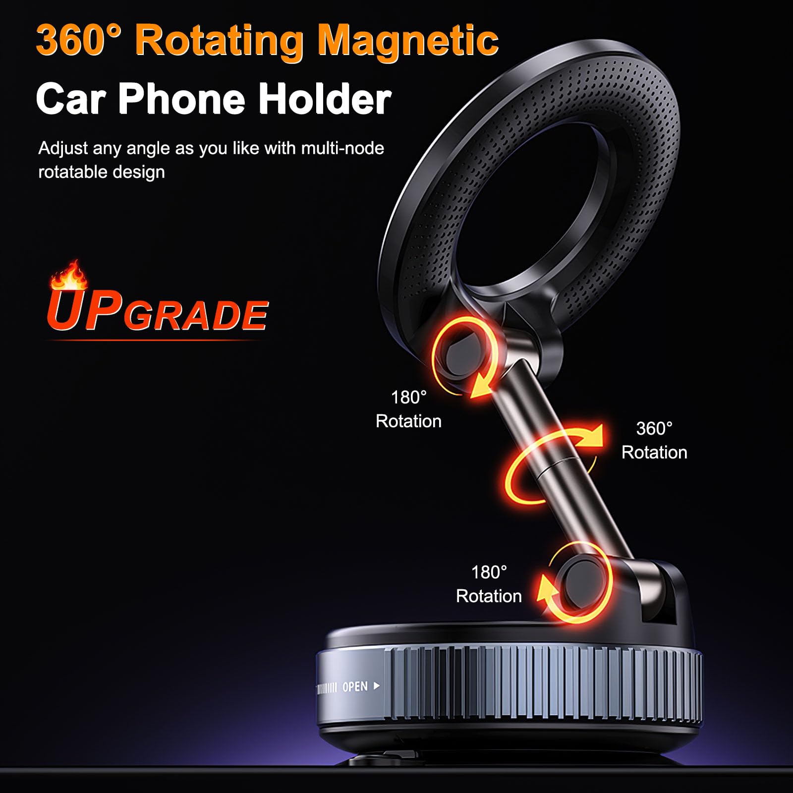 Upgrade Magnetic Vacuum Suction Phone Holder, ?No Need Charging?360 Rotating Adjustable Strong Magnetic Car Mount Phone Holder F