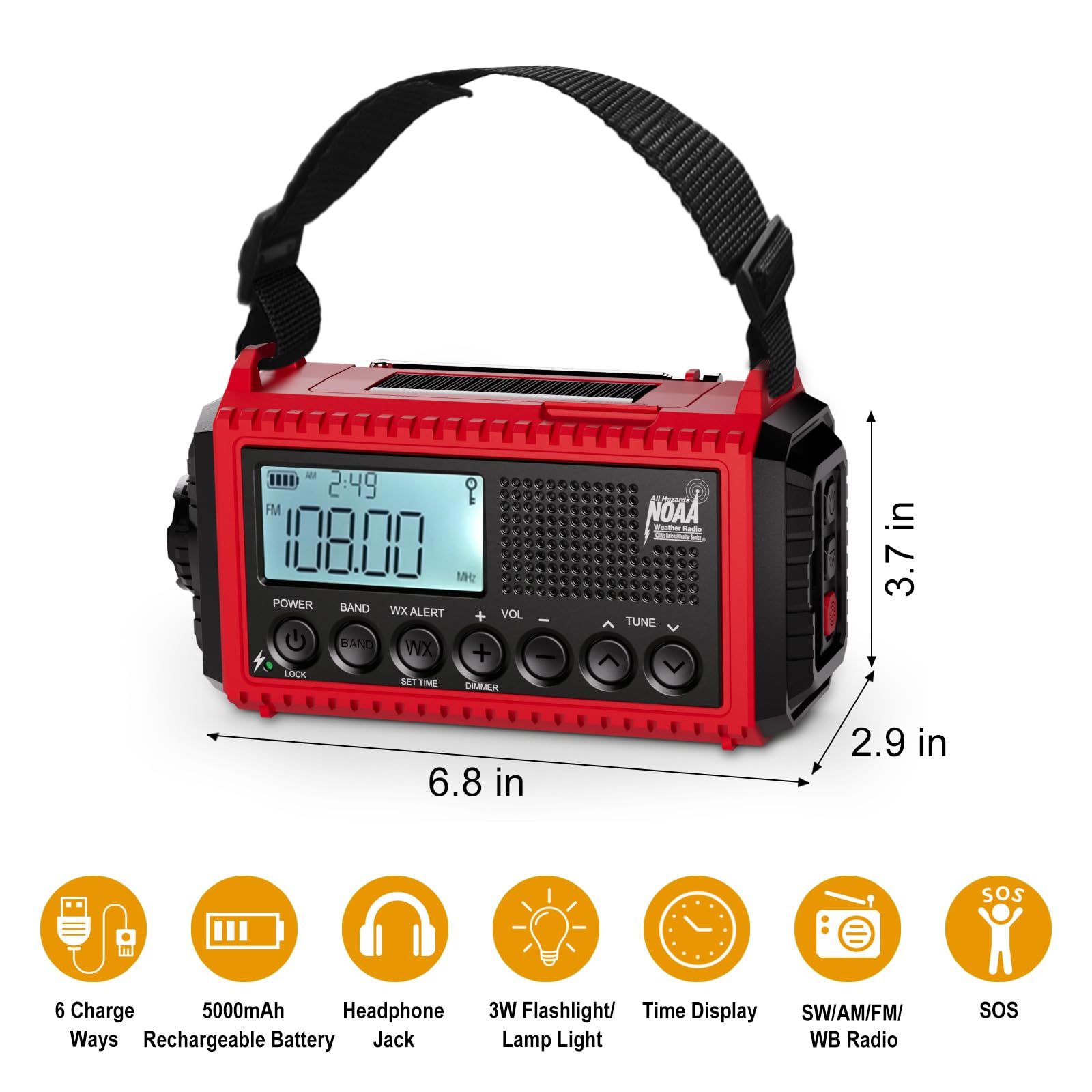 Raynic Emergency Radio, 5000Mah/18500Mwh Weather Radio, Solar Hand Crank Emergency Radio With Am/Fm/Sw/Noaa, Cell Phone Charger,