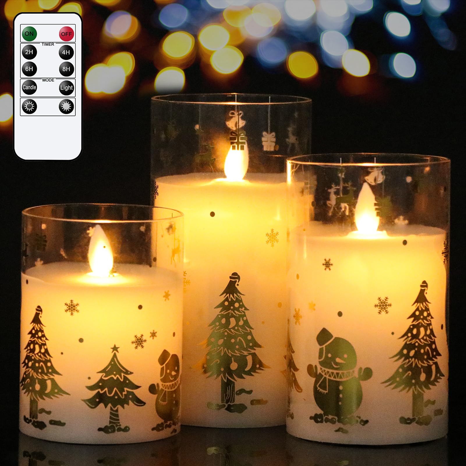 Dromance Christmas Battery Operated Flameless Candles Flickering Remote And Timer Glass Led Pillar Candles Moving Wick Real Wax