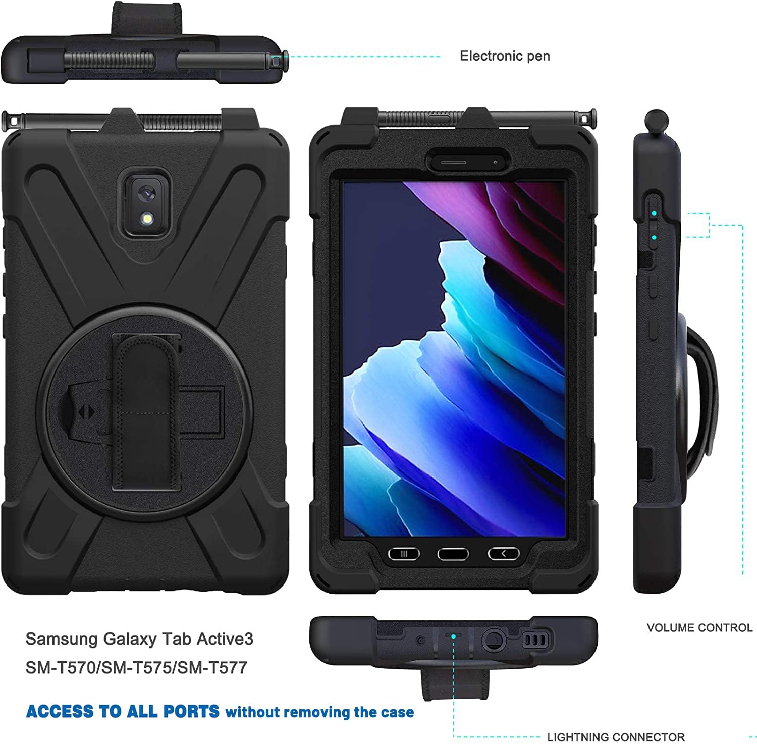 Dreamerx For Samsung Galaxy Tab Active 3/Active5 8.0 Case, Hybrid Shockproof Rugged Drop Protective Case With Stand Handle Hand/
