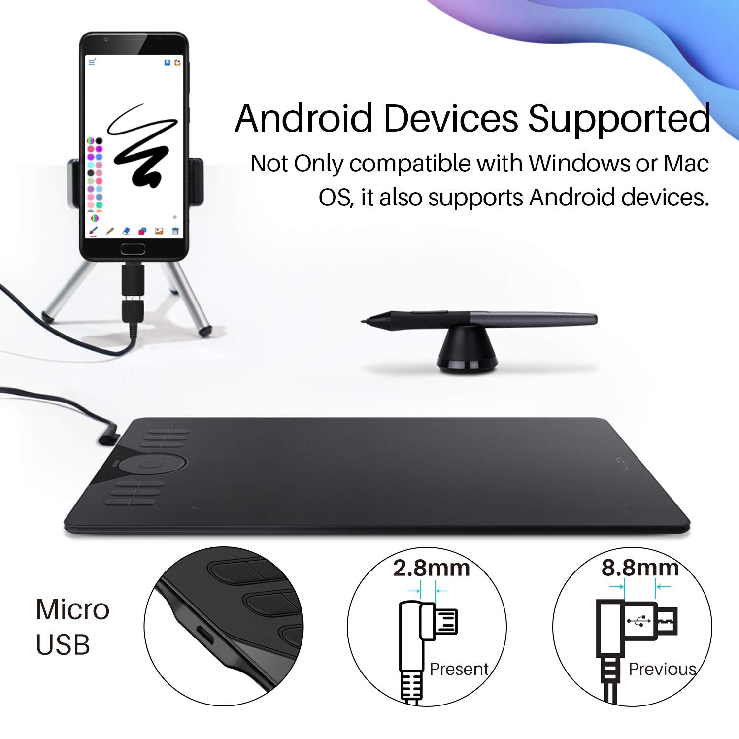 Huion Drawing Tablet Hs610 Graphic Tablet With Battery-Free Stylus 8192 Pen Pressure Tilt Function, 10X6.25 Inches Digital Table