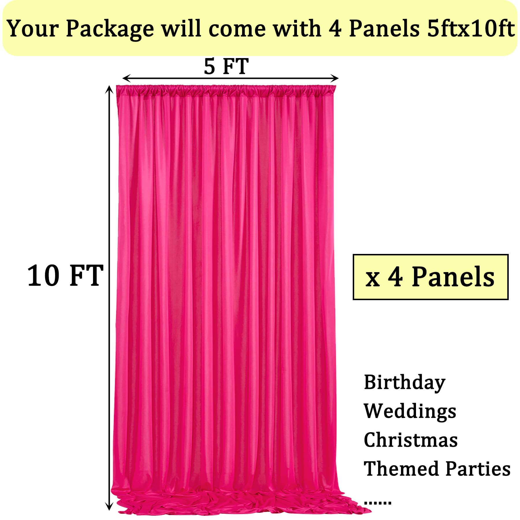 20Ftx10Ft Wrinkle Free Fuchsia Backdrop Curtains For Parties, Thick Polyester Hot Pink Photo Backdrop Drapes 4 Panels 5X10Ft For