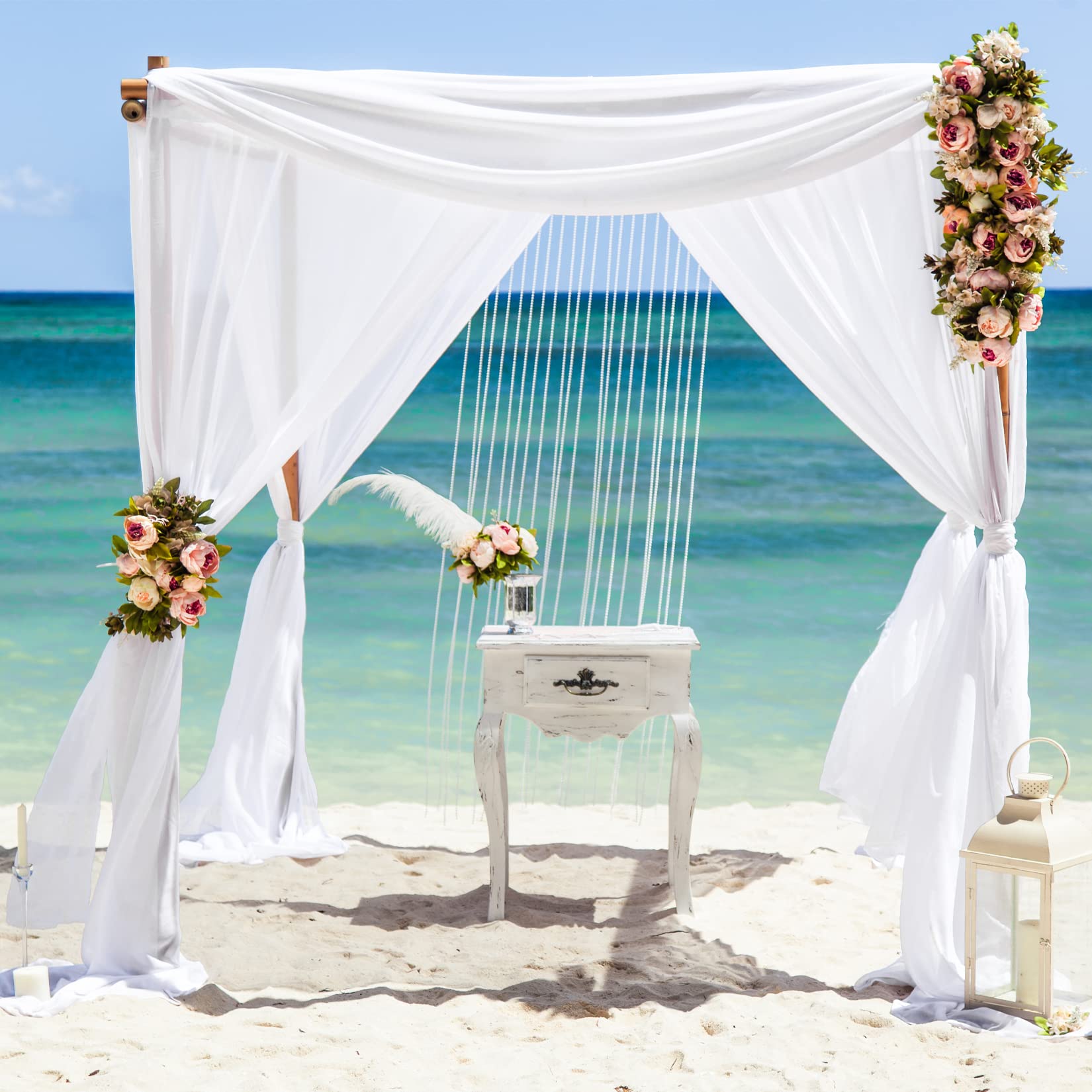 Fuhsy White Chiffon Curtains 2 Panels Sheer Backdrop Curtains 10X10 Ft Chiffon Backdrop Drapes Wedding Backdrop Curtain Semi She