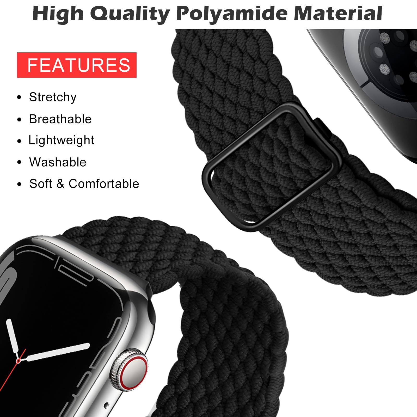 Qimela Stretchy Solo Loop Compatible With Apple Watch Band 49Mm 46Mm 45Mm 44Mm 42Mm 41Mm 40M 38Mm For Women Men,Sport Breathable