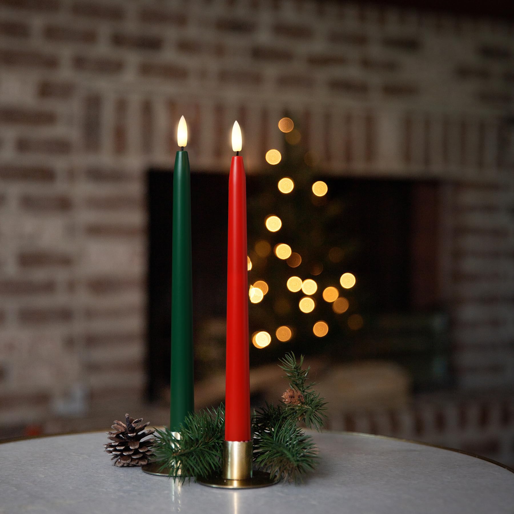 Stmarry Green And Red Flameless Taper Candles With Remote Control   11 Inch Led Candlesticks Battery Operated, Realistic 3D Flam