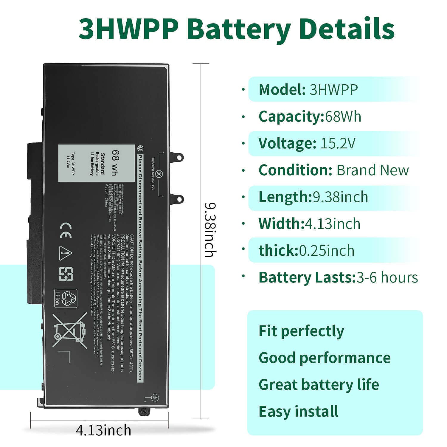 68Wh 3Hwpp Replacement Battery For Dell Latitude 5410 5510 5501 5401 5411 5511 Precision 3541 3551,Inspiron 7706 2 In 1, Inspiro