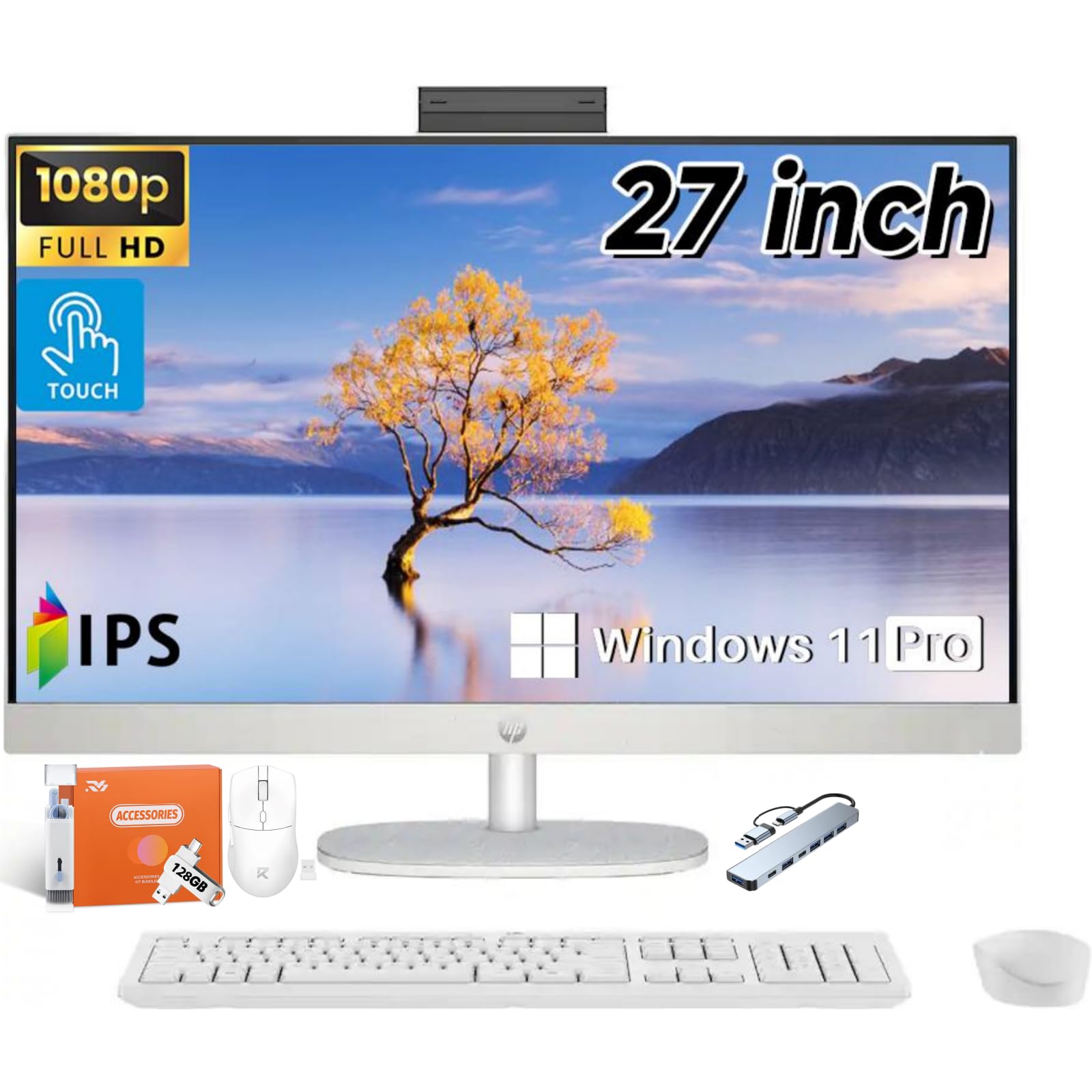 HP All in One Desktop Computer, 27 Full HD Touch Screen, Intel Ultra 7-155U(Up to 4.8 GHz), 64 GB DDR5, 2 TB SSD, Windows 11 Pro