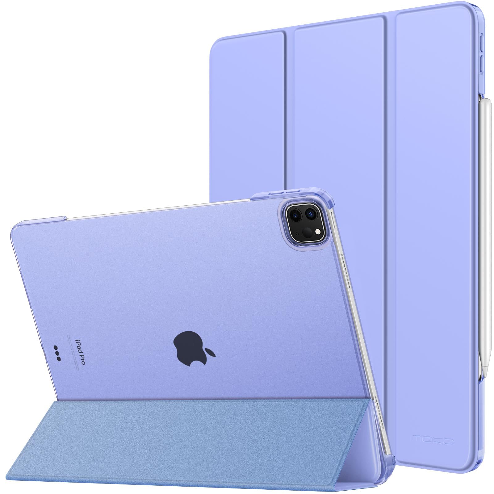 MoKo for iPad Air 13 Inch Case 2024/ iPad Pro 12.9 Case (6th/5th Gen 2022/2021), Slim Smart Shell Translucent Frosted Hard PC Back Cover, Support Touch ID & Pencil Pro/2nd/USB C, Lavender